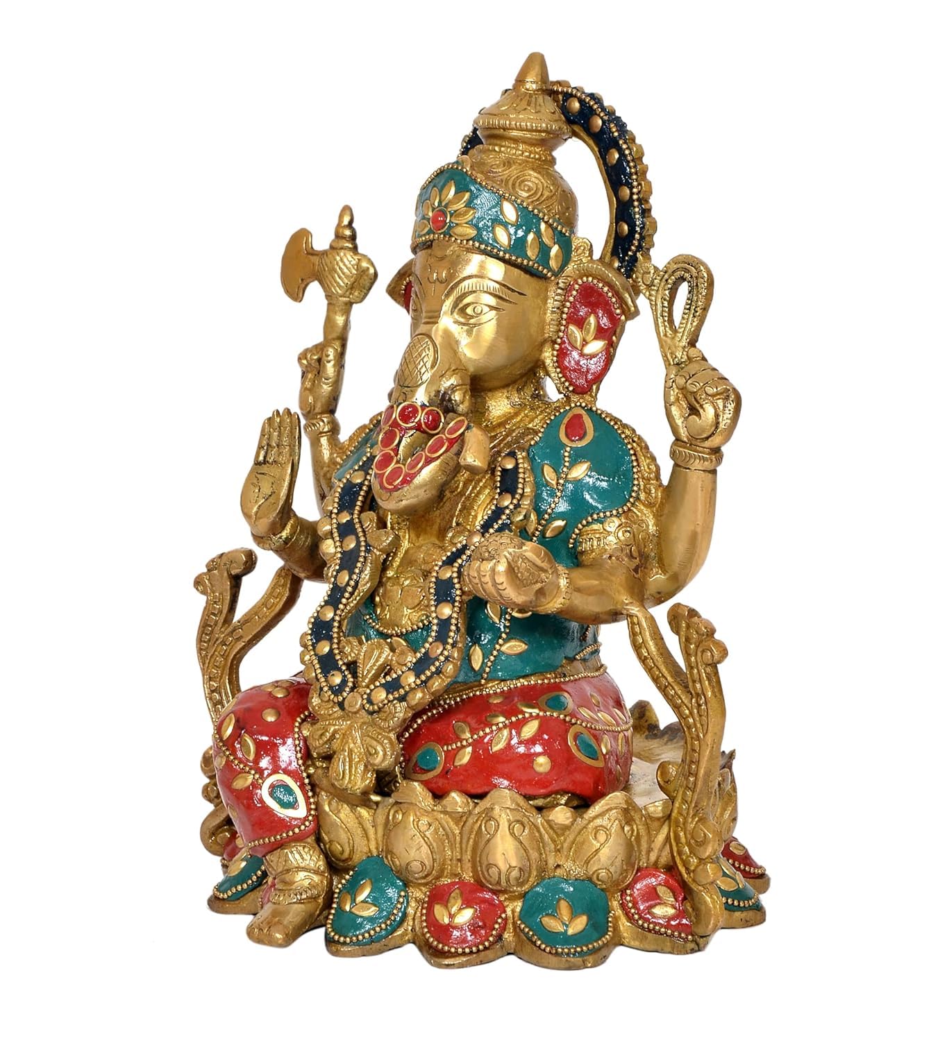 Aona Brass Ganesha Ganesh Statue Idol Murti Ganpati For Home, Height : 10 Inch